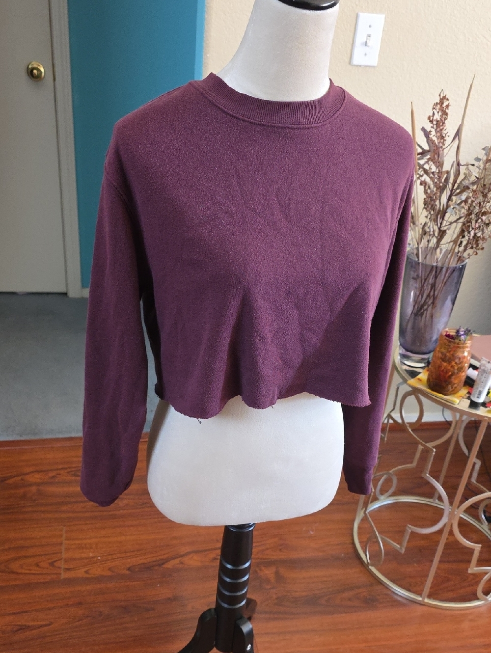 Forever 21 Cropped Long-Sleeve Top in Plum